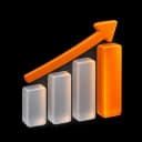 Rising bar chart with an orange arrow across the top